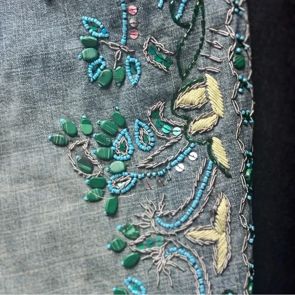 Embroidered Boyfriend Jeans in Blue and Green - Picture 7 of 8